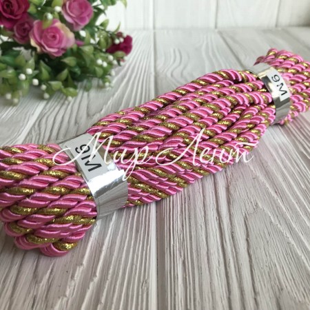Шнур декоративный, 5 мм, ярко-розовый с золотом, рулон 9 м