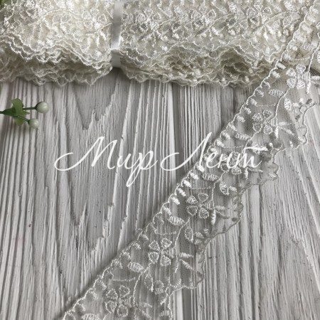 Кружево органзовое цветок-листик, 3,8 см, молочное, рулон 9 метров