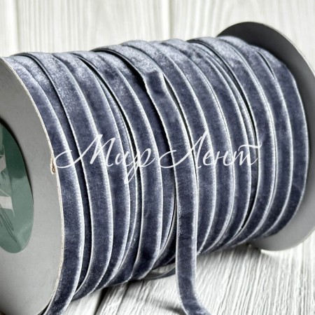 Лента велюр, 0,6 см, серый, рулон 45 м