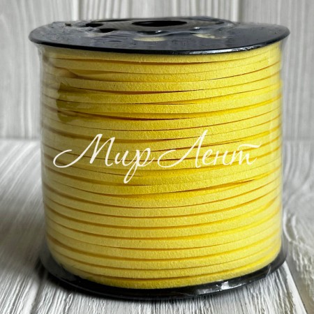 Кожаный шнур, 0,26х1,4 см, желтый, рулон 90 м 