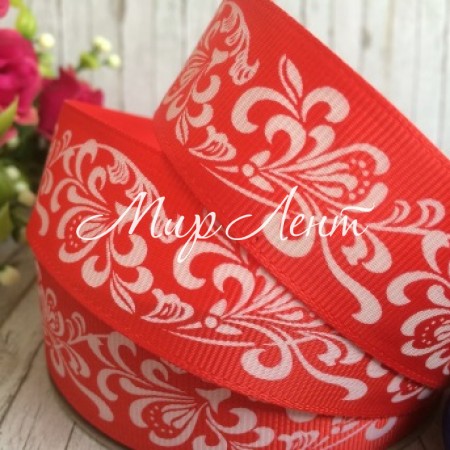 Репс 2,5 см, орнамент, червоний, рулон 23 м