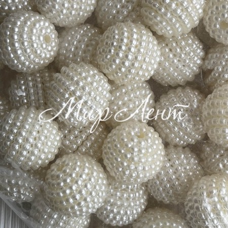 Бусина в пупырышку (круглая), 24 мм, молочная, упаковка 500 г