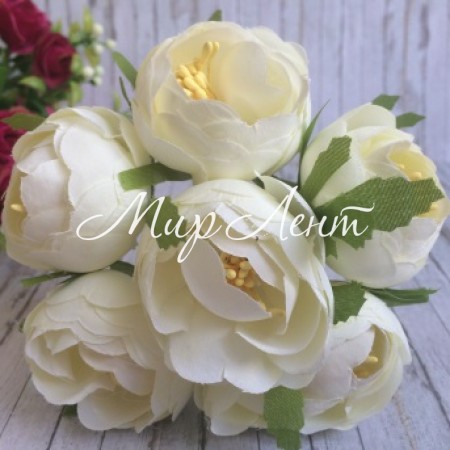Півонії тканинні на гілочці, 4 см, молочні, упаковка 30 шт.