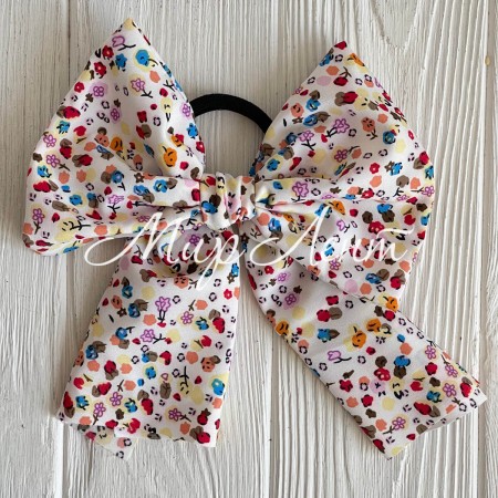 Резинка Твилли большой бант в цветочек, 16 см, белая с хлопком, шт.