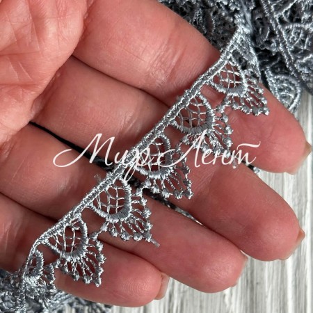 Кружево макраме узкое (TJ-10060), 2,5 см, серебро, рулон 9 метров