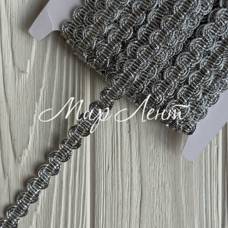 Тесьма ажурная (D30281), 1,5 см, серебро, моток 13 м