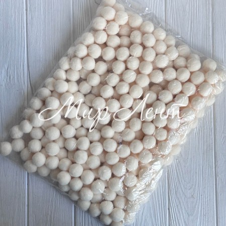 Помпоны бархатные (пастельные), 2,5 см, молочные, упаковка 250 шт.