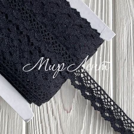 Кружево вязаное Санта (D030050), 2 см, черное, рулон 45 м