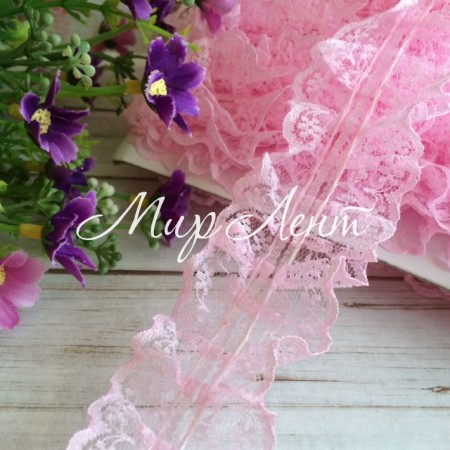 Кружево-рюша, 4 см, розовое, моток 18 м