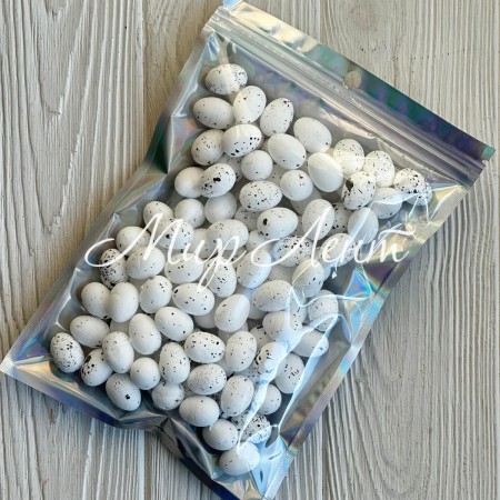 Пасхальные яйца (L00714), 1,5х1,8 см, белые с черным, упаковка 100 шт.