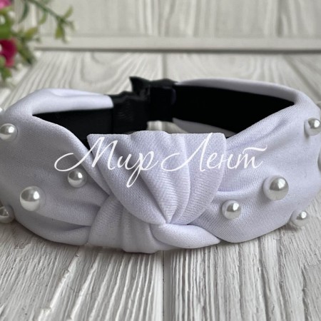 Обруч креп чалма с жемчугом, 4 см, белый, шт.