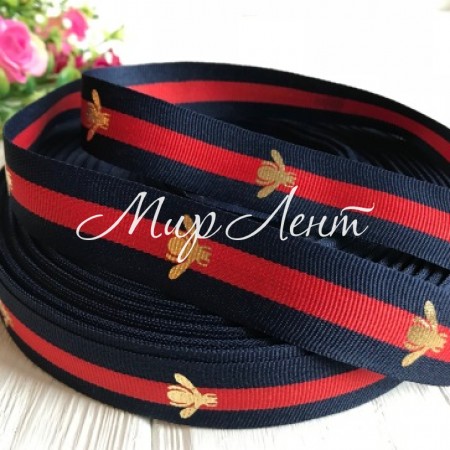 Лента Gucci с мухой, 2,3 см, сине-красная полоса, рулон 50 м
