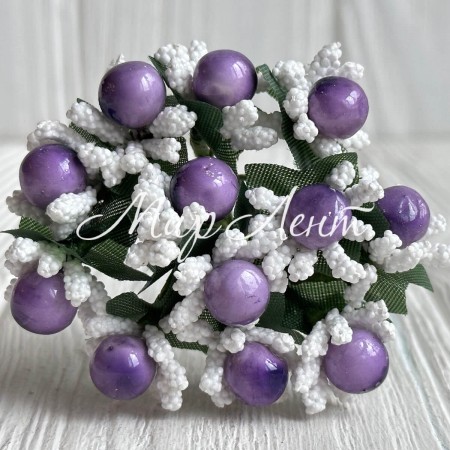 Гілочка біла з ліловими ягідками, упаковка 12 пучків (144 шт.)