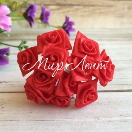 Атласна трояндочка на зволіканні, 1,5 см, червона, упаковка 144 шт.