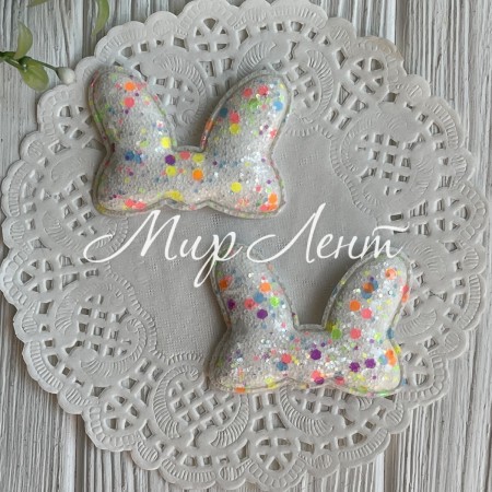 Аппликация ушки-бантик с цветной мозаикой, 5,5х4,2 см, белая, упаковка 20 шт.