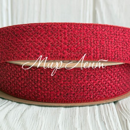 Лента мешковина с плетением (D30339), 2,5 см, красная, рулон 9 м