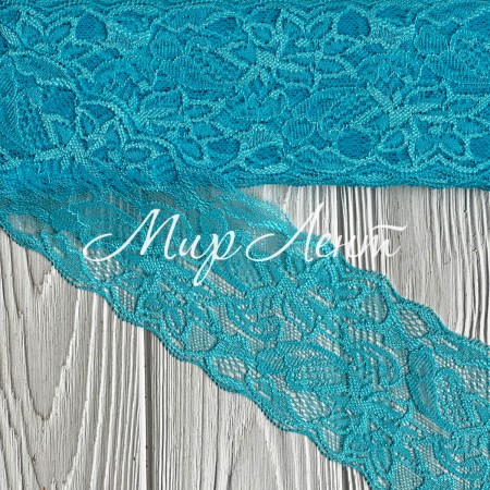Кружево стрейчевое "Изабель", 8 см, бирюзовый, рулон 9 м