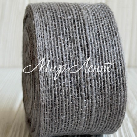 Лента мешковина леска (однотонная), 4 см, серая, рулон 10 м