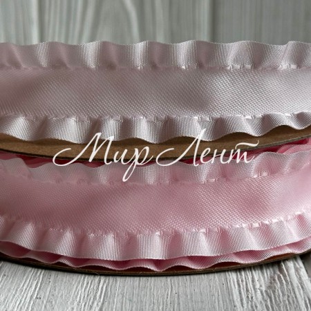 Лента-рюша, 2,5 см, светло-розовая, рулон 23 м