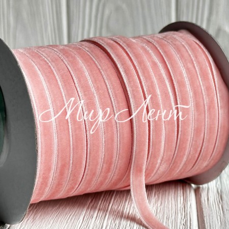 Лента велюр, 0,6 см, персиковый, рулон 45 м