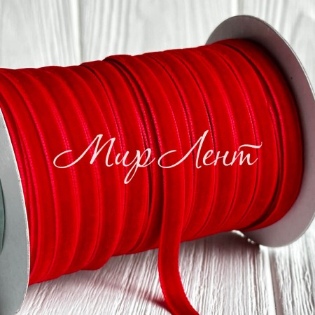 Лента велюр, 0,6 см, красный, рулон 45 м
