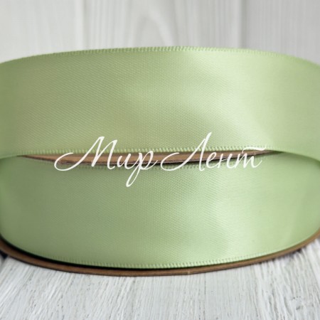 Двусторонняя атласная лента New (премиум), 2,5 см, лаймовая, рулон 23 м