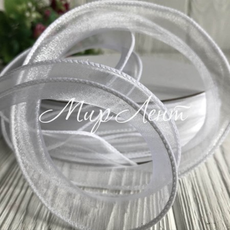 Органза с проволочным кантом, 3 см, белый, рулон 23 м