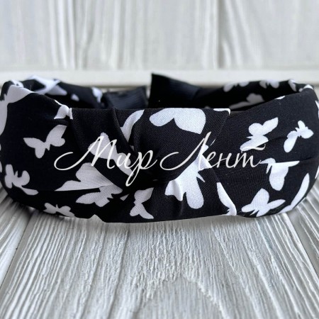 Обруч чалма с бабочками, 4 см, черный, шт.