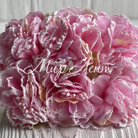 Хризантема тканева з білим кантом, 4,5 см, рожева, упаковка 48 шт.