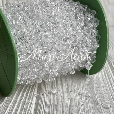 Хрустальная лента-бусинка (С30159), 8 мм, прозрачная ромбовидная, рулон 60 м