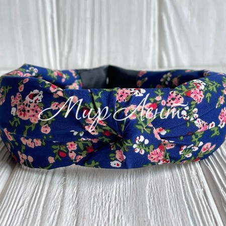 Обруч софт чалма в цветочек, 4 см, темно-синий, шт. 