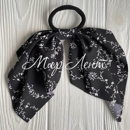 Резинка Твилли с перемычкой в цветочек, 25 см, черная с белыми веточками, шт.