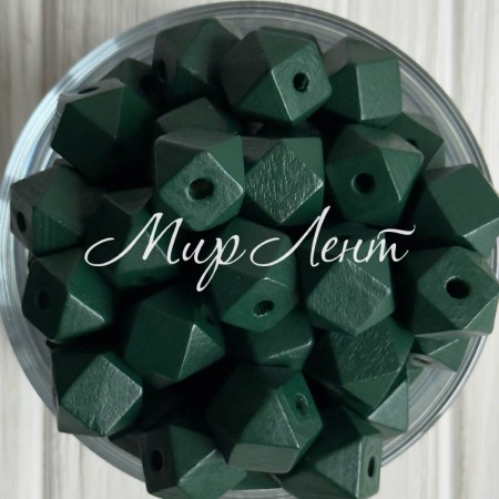 Дерев'яні намистини куб, 16 мм, темно-зелені, упаковка 500 г