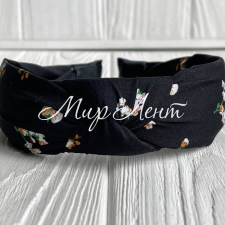 Обруч чалма маленький цветочек, 4 см, черный, шт.