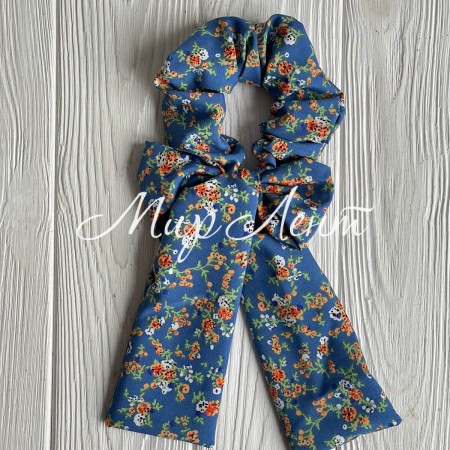 Резинка Твилли жатка бант в цветочек, 27 см, светло-синяя, шт.