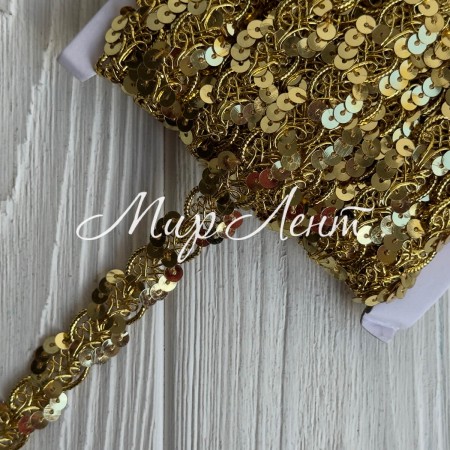 Тесьма с паетками (D30292), 1,7 см, золото, рулон 13 м
