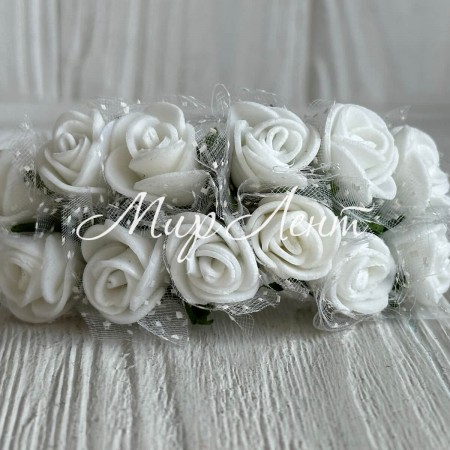 Роза фатин 1,5-2 см, белая, упаковка 12 пучков (144 шт.)