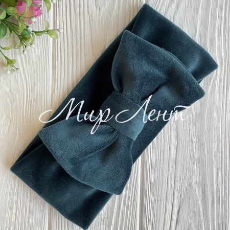 Повязка спорт велюр c бантом mini, 9х20 см, изумрудная, шт.