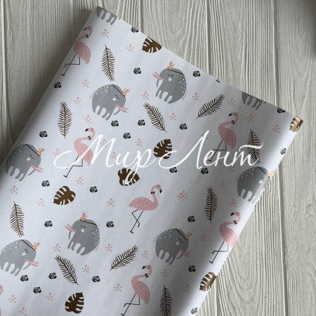 Подарочная бумага, 70х100 см, белая с розовыми фламинго, упаковка 2 шт.