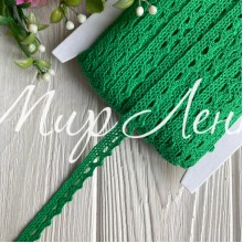 Кружево вязаное (D03401), зеленое, 11 мм, рулон 45 м