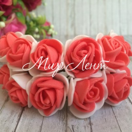 Роза 2,2 см, бело-алая, упаковка 12 пучков (144 шт.)