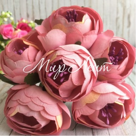 Півонії тканинні на гілочці, 4 см, пудровий-кавові, упаковка 30 шт.