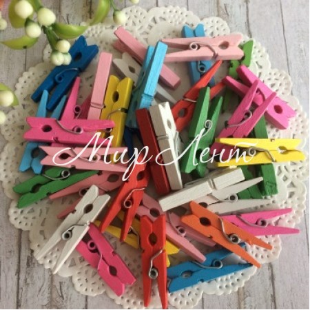 Прищепка декоративная, 3 см, цветной микс, упаковка 100 шт.