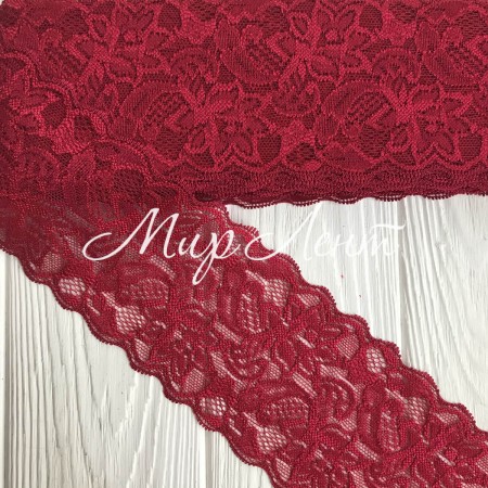 Кружево стрейчевое "Изабель", 8 см, бургунди, рулон 9 м
