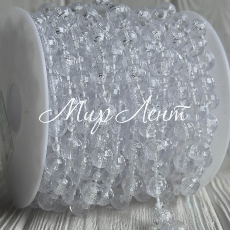 Хрустальная лента-бусинка (С30652), 10+4 мм, прозрачная круглая, рулон 10 м