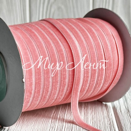 Лента велюр, 0,6 см, розово-персиковый, рулон 45 м