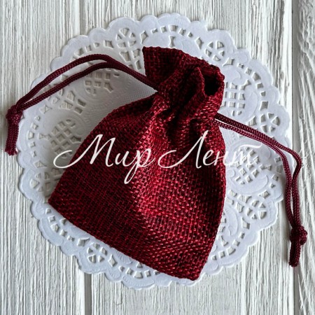 Мешочек с мешковины, 7х9 см, бордовый, упаковка 50 шт. 