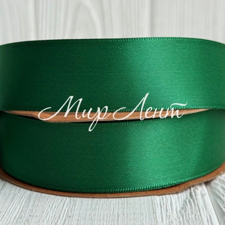 Двусторонняя атласная лента New (премиум), 2,5 см, темно-зеленая, рулон 23 м
