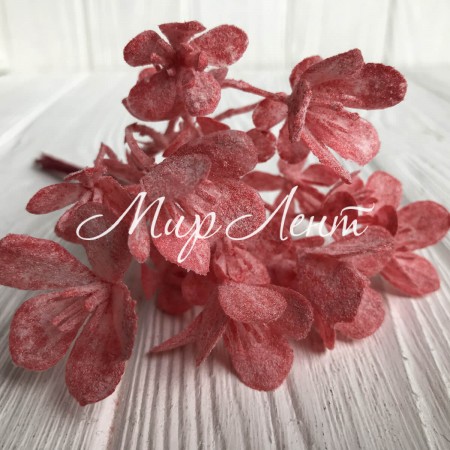 Веточка с цветами фрезии, 17 см, коралловый, упаковка 10 шт.