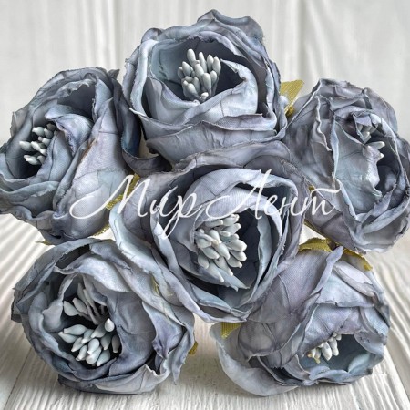 Винтажная роза с тичинками, 3,5 см, серая, упаковка 42 шт.